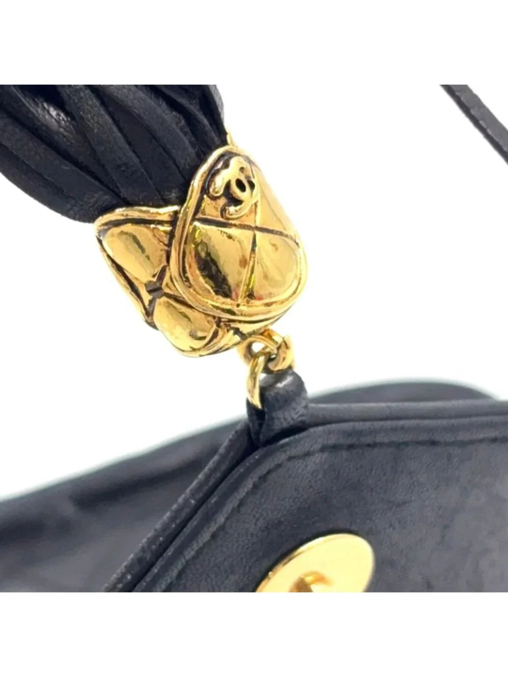 Chanel Quilted Tassel Lambskin Black Chain Shoulder Bag Gold